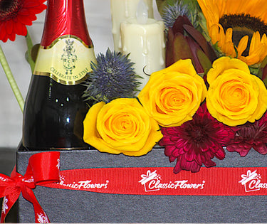 Halloween Floral Box with Sunflower, Roses & Sparkling Drink